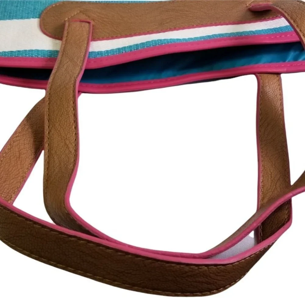 Nieman Marcus Pink & Blue Shopping Beach Tote Bag 14" - Picture 9 of 9